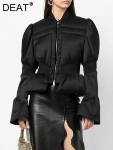 DEAT mode femmes coton rembourré manteau col montant manches évasées taille zippée noir Quilting vestes courtes hiver 2024 7AB299 240124