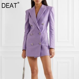 DEAT nouveau printemps été mode Streetwear à manches longues strass Double rangée bouton costume violet Blazer manteau femmes SB850 201201