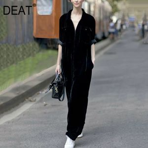 Deat Nieuwe V-hals Lange Mouw Zwart Patchwork Rits Zakken Mid Taille Slim Fit Fashion Tide Dames Retro Jumpsuit 7E1223 210428