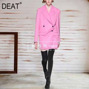 DEAT printemps et été mode femmes vêtements col cranté double boutonnage couleur rose blazer costume marée WR30611L 210428