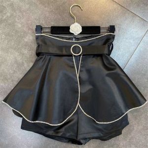 Deat lente aankomsten Hoge taille Ruches Diamonds Belt Black Shorts Women Streetwear ML181 210709