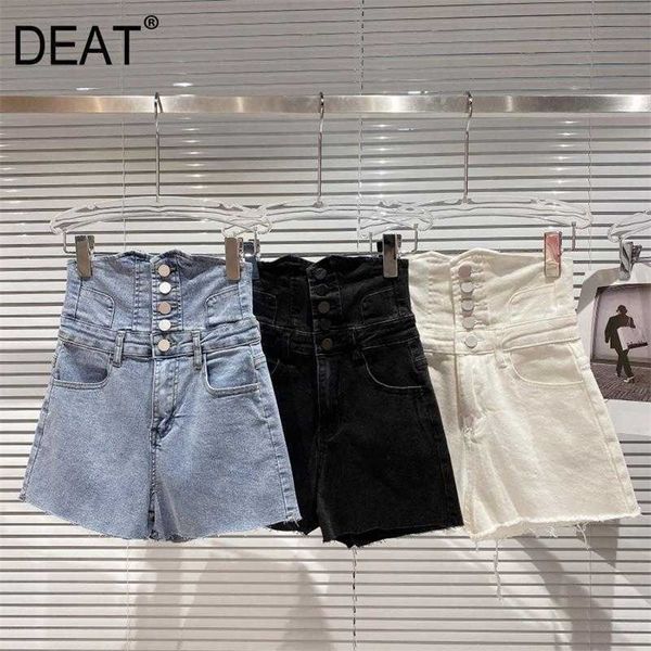 DEAT Llegadas de primavera vendidas de una sola fila Botón de metal Agua Cintura alta Celebrity Skinny Denim Shorts MZ131 210709