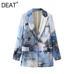 [DEAT] printemps automne mode manteau à manches longues cravate teinture bouton unique col en v tempérament femmes Blazer 13U917 210527