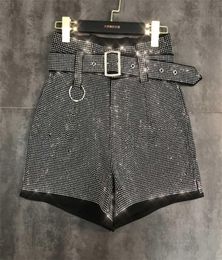 Deat Spring Black Diamond Women Shorts avec ceinture haute taille sexy rhing inférieur Mg799 2107091971397
