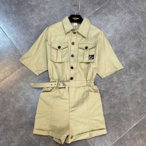 Dat Summer Fashion Casual Revers Korte Mouw Pocket Design Riem Taille Down Slanke Jumpsuit Shorts Dames SK003 210709