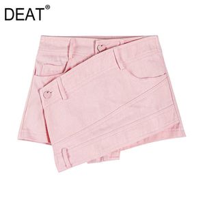 [Deat] zomer mode korte broek effen kleur hoge taille a-line losse persoonlijkheid vrouwen denim shorts 13c847 210527