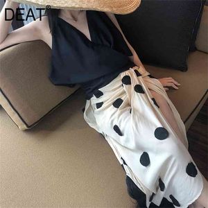 DEAT été mode femmes vêtements Vintage lâche point irrégulier noir vague Point jupe femme Vestido ZA39012 210708