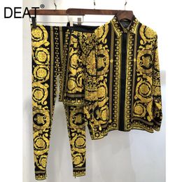 [DEAT] Mode d'été Femmes imprimé styles vintage deux pièces ensemble vêtements de vacances chemise à col rabattu et jupe pantalon 210428