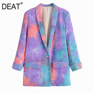 [Deat] Tie-dye Hit Color Women Pockets Blazer Able Long Manche Loose Ajustement Fashion Fashion Spring Automne 13T453 210527