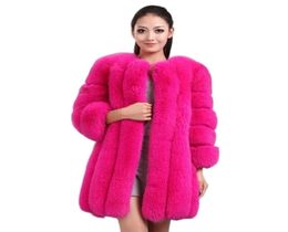 Deat Winter Luxe Faux Fox Fur Coat Slim Long Pink Red Blue Jacket Women Fake Fur Coats MG601 2010297024877