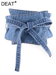 Deat vrouwen denim riem brede midden taille bicyclisch patchwork veter vaste kleur slanke boog verwijderbare tailleband 2024 zomermode 240322