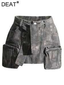 Deat Women Falda de mezclilla Camuflage delgada múltiples bolsillos con cremallera Cinturón de encaje Mini faldas 2024 Fashion de verano 29L244 240426