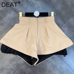 DEAT Femmes Cordon Short anti-fuite Volants Puffy Double Couches Shorts Taille Haute Mode Printemps Été 11D1477 210709