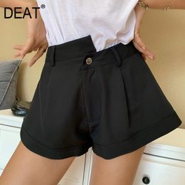 {DEAT} Pantalones cortos asimétricos negros de pierna ancha para mujer Pantalones bombachos holgados de cintura alta Moda Marea Primavera Verano 3D01672 210421