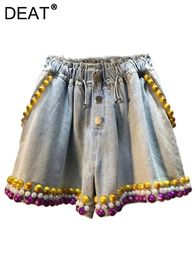 Deat Womens Denim Shorts à crampons élastique Gold Purple Pearl bordant les jambes larges jeans courts 2024 Fashion d'été 29L1064 240509