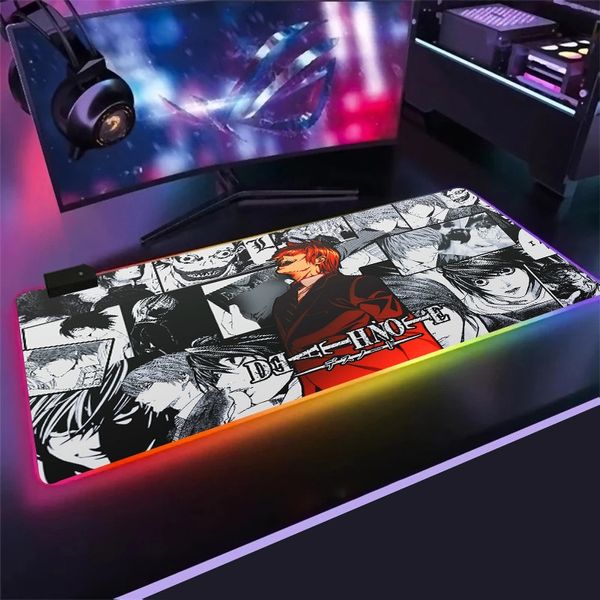 Alfombrilla de ratón con luz LED Death Note, alfombrilla de escritorio de Anime con teclado RGB, alfombrilla de ratón de superficie colorida, alfombrilla de ratón para gamers impermeable para ordenador mundial