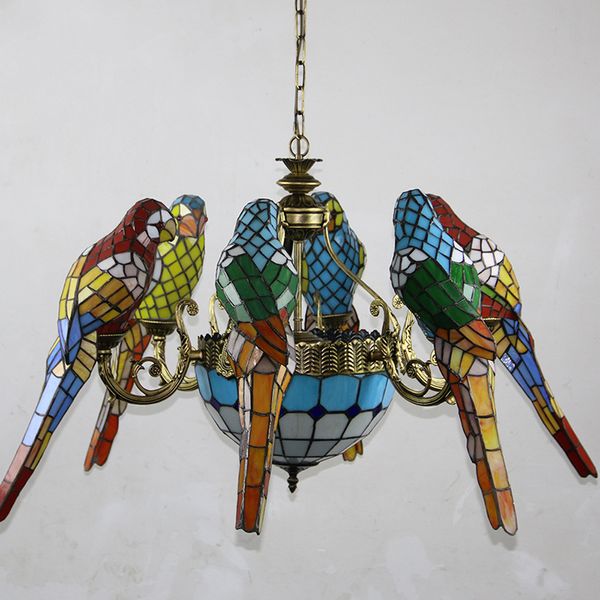 Debby Tiffany Parrot Chandelier LED Vintage Creative Color Glass Lamend Decor para sala de estar Hotel