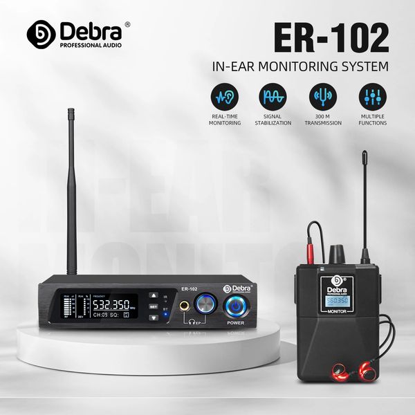 Sistema de monitoreo In-Ear de Debra UHF Monitor de etapa inalámbrica ER102 80m Distancia efectiva Bluetooth 5.0 para la banda de grabación 240411