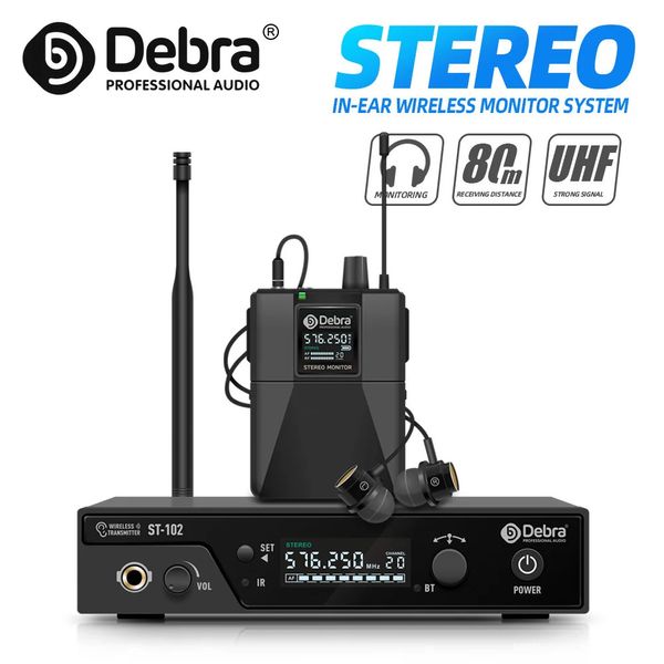 DEBRA ST-102 UHF Stéréo Stéréo Système de moniteur in-auriculaire Système de transmission 80-300M Distance pour les performances de scène enregistrant 240411