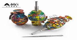 Kits de collecteur de nectar de grenade en silicone décalcomanie tuyau de fumée avec embout en acier inoxydable de 14 mm Tuyaux d'eau de tabac de couleur Dabber NC7958604