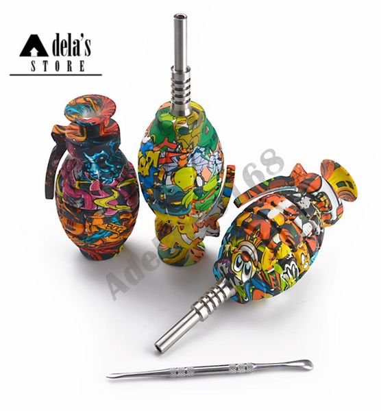 Kits de collecteur de nectar de grenade en silicone décalcomanie tuyau de fumée avec embout en acier inoxydable de 14 mm Tuyaux d'eau de tabac de couleur Dabber NC6627053