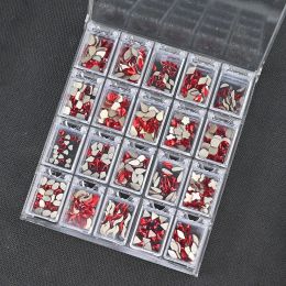 Décalcomanies 400pcs Lady Crystal Gems Kit de ongles Sexy Péony Flatback strass de sang rose clair Passion Red Glass Bijoux ACCESSOIRES