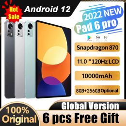 Decals Nieuw pad 6 Pro 11inch 8GB+256 GB Tablet Snapdragon 870 CPU 120Hz scherm 10000mah 2560*1600 Android 12 Dual SIM Originele tablets PC