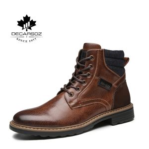 DECARSDZ, botas para hombre, cómodas botas de cuero de alta calidad con cordones para hombre, zapatos de moda de otoño, suela exterior duradera para hombre, botas informales para hombre 210820