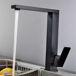 Pont monté carré 304 en acier inoxydable noir mat brossé robinet de cuisine évier mitigeur monotrou mitigeur eau Tap265c