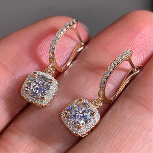 Boucles d'oreilles géométriques en Zircon CZ, Micro incrustation délicate, cadeaux de fête de mariage, boucle d'oreille en argent, cadeaux de grand-mère