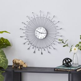 23 zilveren metalen Starburst-wandklok met kristallen versiering