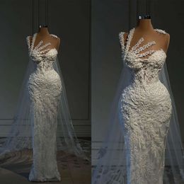 Deco-geïnspireerde trouwjurken glamoureuze zeemeermin nek kunstparels hoge taille aanvragers backless vloerlengte op maat gemaakte plus size vestidos de novia