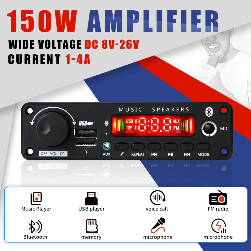 Decoder Board DIY Home Dijital 12V Ses Power Bluetooth FM Müzik Subwoofer Hoparlörler Ses Kontrolü