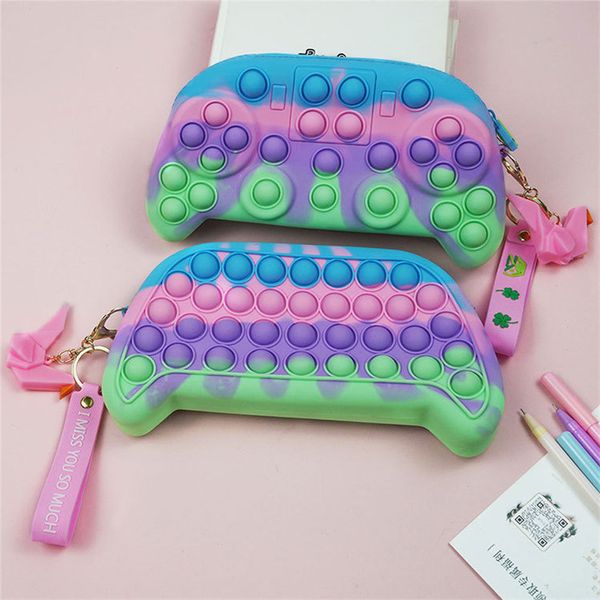 Descompresión Fidget Juguetes Nuevo Juego Mango Bolígrafo Monedero Cuadrado Antiestrés Burbuja Arco iris Manos Squishy Pops Reliver Stress