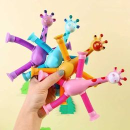 Decompressie Toy 1/4pcs Childrens Suction Cup Toys Kids Giraffe Pop Tube Sensory Playing Early Education Stress Relief Squeeze Fidget Games D240425
