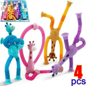 Decompressie speelgoed 1/4pcs Childrens Suction Cup Toys Kids Giraffe Pop Tube Sensory spelen Early Education Stress Relief Squeeze Fidget Games D240424