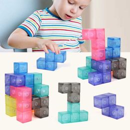 Decompressiespeelgoed 1 Set 3D ldren Toys magnetische kubusdruk vermindert gedraaide tetris bouwstenen transparante kindergeschenken H240516