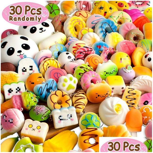 Descompresión juguete 10/30pcs kawaii alimentos blandos pastel de pan lento donut lindo animal juguetes para niños alivio 4-10 cm estilo aleatorio 2 dhvkp