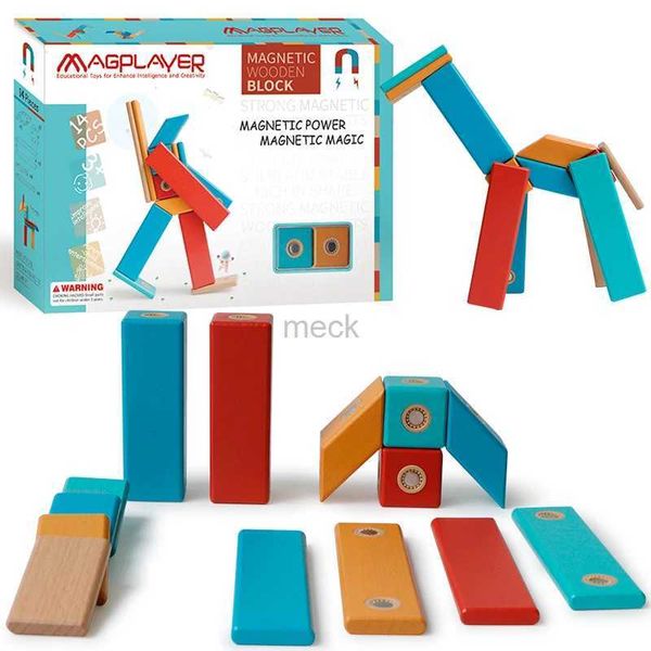 Jouet de décompression 14pcs dropshipping Blocs en bois magnétique bricolage Rainbow Intelligence Toys Wood Toys Education Best Gifts for Kids 240413