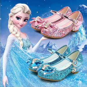 Chaussures de marque à talons hauts pour filles, chaussures de princesse en cuir à paillettes pour enfants, chaussures de fête de mariage à paillettes scintillantes en cristal