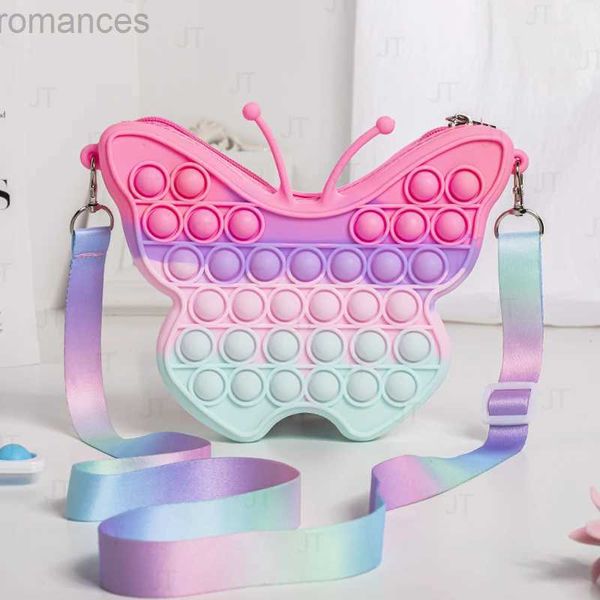 Discompression Toy Butterfly Sac à bandoulière avec arc-en-ciel Pop Itting Purse pour les filles Sensory Fidget Toy Silicone Sac Push D240424