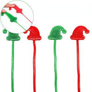 Decompressie speelgoed Kerstmis hoed Sticky Hand Tpr Soft Lijm Stress Relief Squeeze Toy Gift Elastic Stretch Sticky Palm Toys