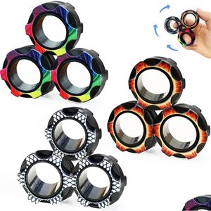 Décompression jouet décompression jouet doigt anneau magnétique fidget jouets colorf anneaux idéaux pour l'entraînement soulage le réducteur d'autisme