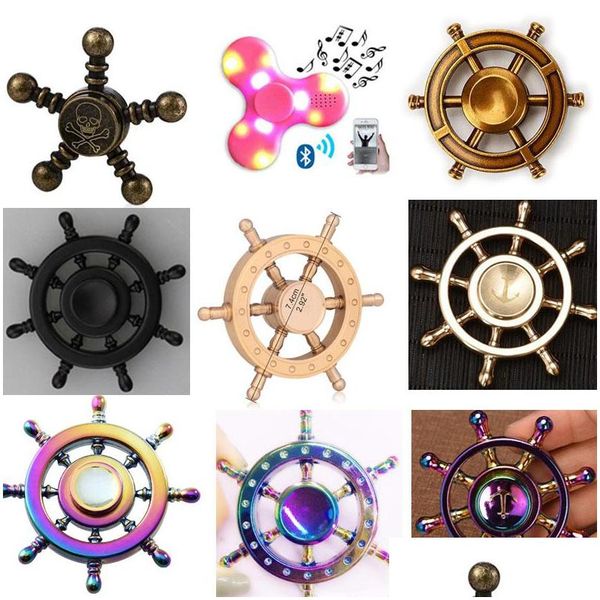 Décompression Toy DIY Pirate Gouvernail En Laiton Spinner Tri Fidget LED Bluetooth Doigt Focus Edc Adhd Autisme Spinning Top Spinners G Dhf0R