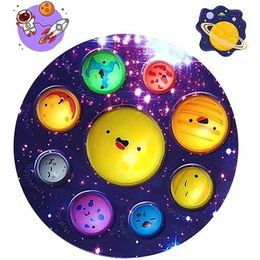 Decompressie speelgoed acht planeten duwen bubbel fidgetspeelgoed voor volwassenen om stressspeelgoed te verlichten voor stressweerstand Popit Soft Squeeze Childrens Toy Gifts WX