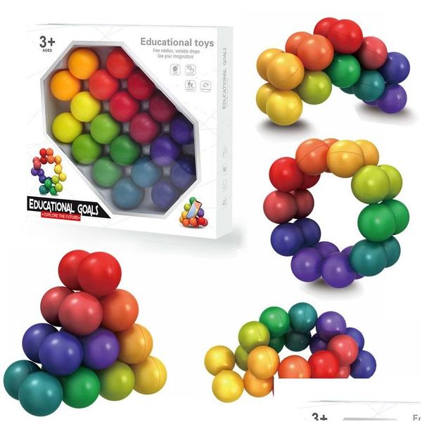 Juguete de descompresión Fidget 3D Puzzle Ball Sin fin Torcido y girado Jionts flexibles Alivio Escritorio Scpture Toys Desarrollo de inteligencia Dhitt
