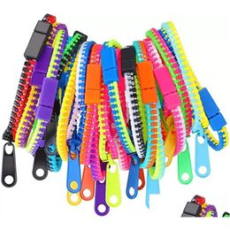 Decompressiespeelgoed Fidget armbanden Toys Party Zipper Bracelet 7,5 inch Fidels sensorische neon kleur vriendschap voor kinderen ADT's drop de dh8p9