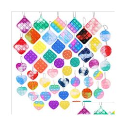 Decompressiespeelgoed Fidget Bubble Popper Toys Key Ring Finger Puzzle Square Circle Push Bubbles Board Game Kids Keychain Bag Hanger Cha Dhfxa