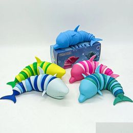 Jouet de décompression Fidget Shark 3D Jouets sensoriels imprimés Dauphin articulé Stim Slug Autisme Fête de Noël Faveurs Bas pour Dhnzf