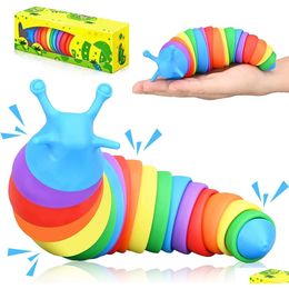 Jouet de décompression Fidget Slug 3D jouet articulé arc-en-ciel Wiggle Caterpillar soulagement sensoriel du ver pour tout-petit bébé enfants garçons fille Drop Del Dhzcf